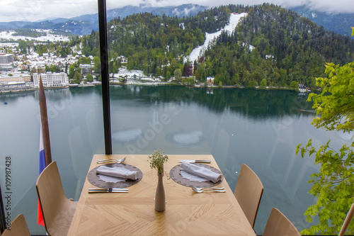 Bled, Slovenia - view on the lake from the restaurant