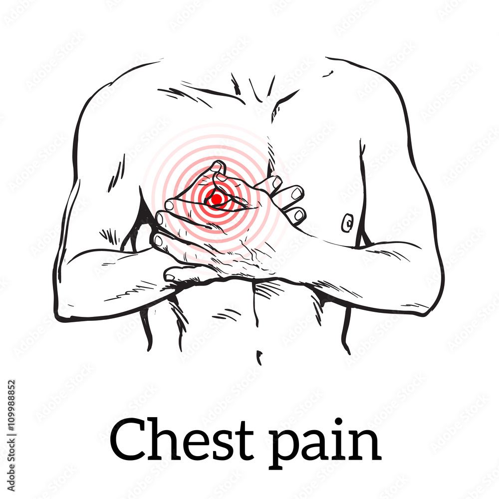 Information about heart pain, chest pain in men, , vector sketch hand