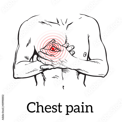 Information about heart pain, chest pain in men, , vector sketch hand-drawn illustration of heart and human patients suffering from chest pains man holding chest