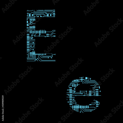 Circuit board alphabet letter E Vector Illustration