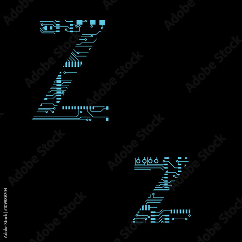 Circuit board alphabet letter Z Vector Illustration