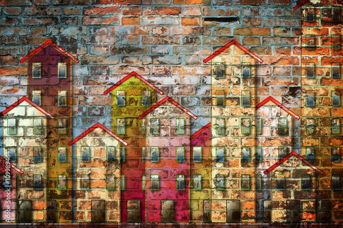 Public housing concept image painted on a brick wall
