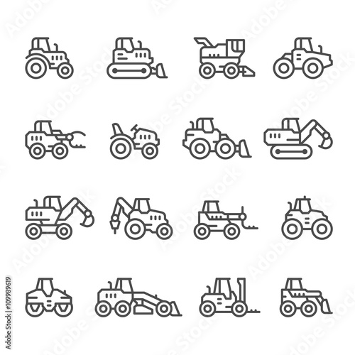 Set line icons of tractors