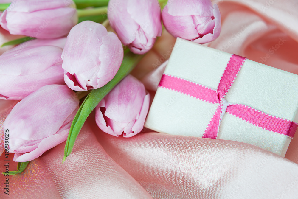 Tulips and gift box Tulips and gift box