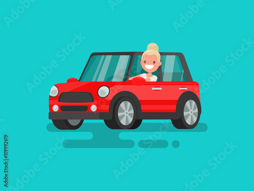 Blonde driving a car. Vector illustration
