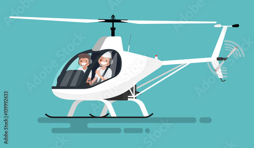 Pilots in the helicopter. Vector illustration