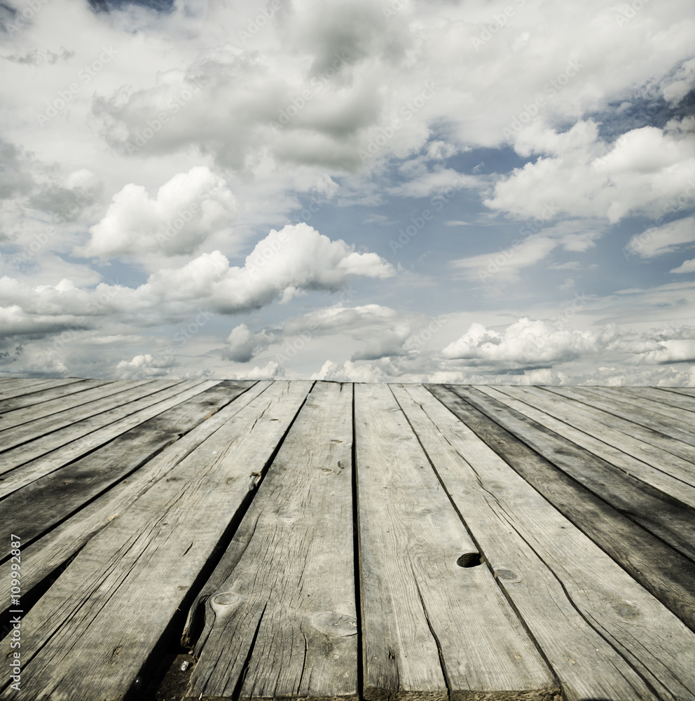 Sky and wooden deck background Sky and wooden deck background