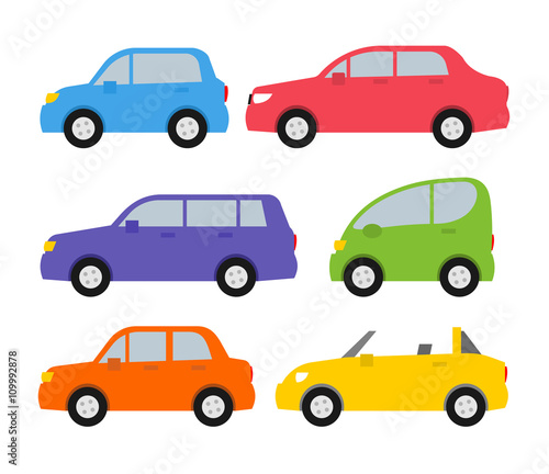 cars set in flat style side view isolated on white background