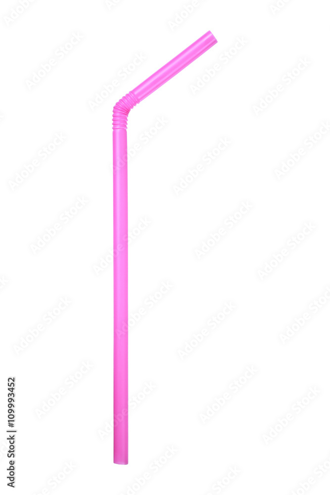 One pink straw isolated on white