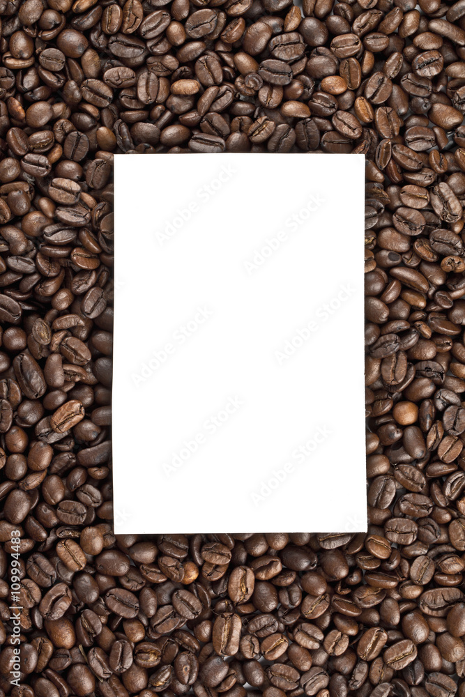 view of an empty placard on coffee beans. view of an empty placard on coffee beans.