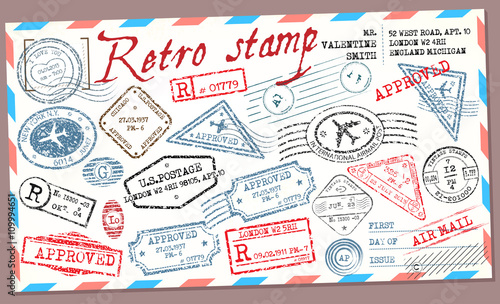 Retro post stamp. Passport Stamps