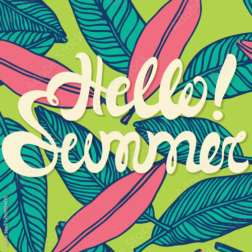 Hello summer poster, lettering with conceptual background