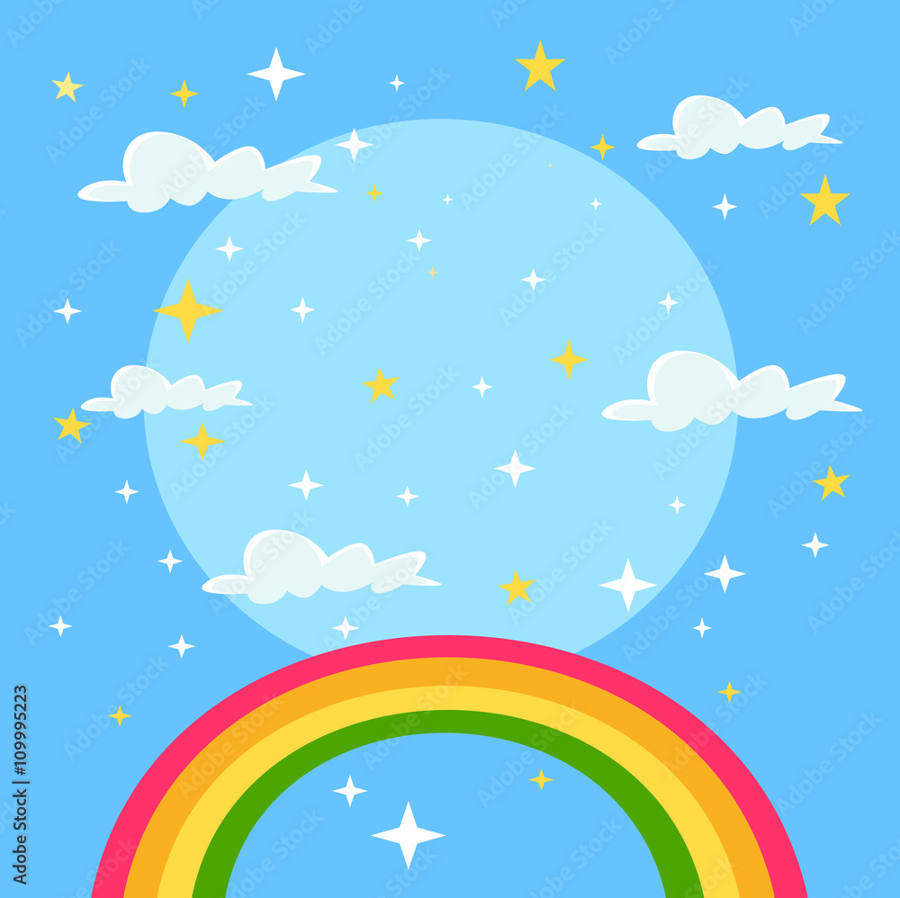 Fairy tale rainbow background. Vector flat cartoon illustration Fairy tale rainbow background. Vector flat cartoon illustration