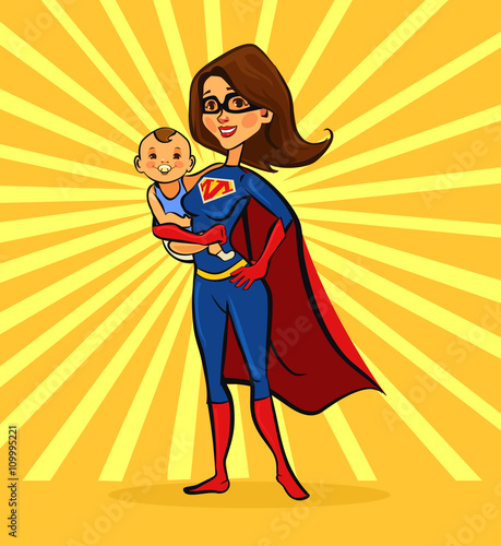 Super mom. Vector flat cartoon illustration