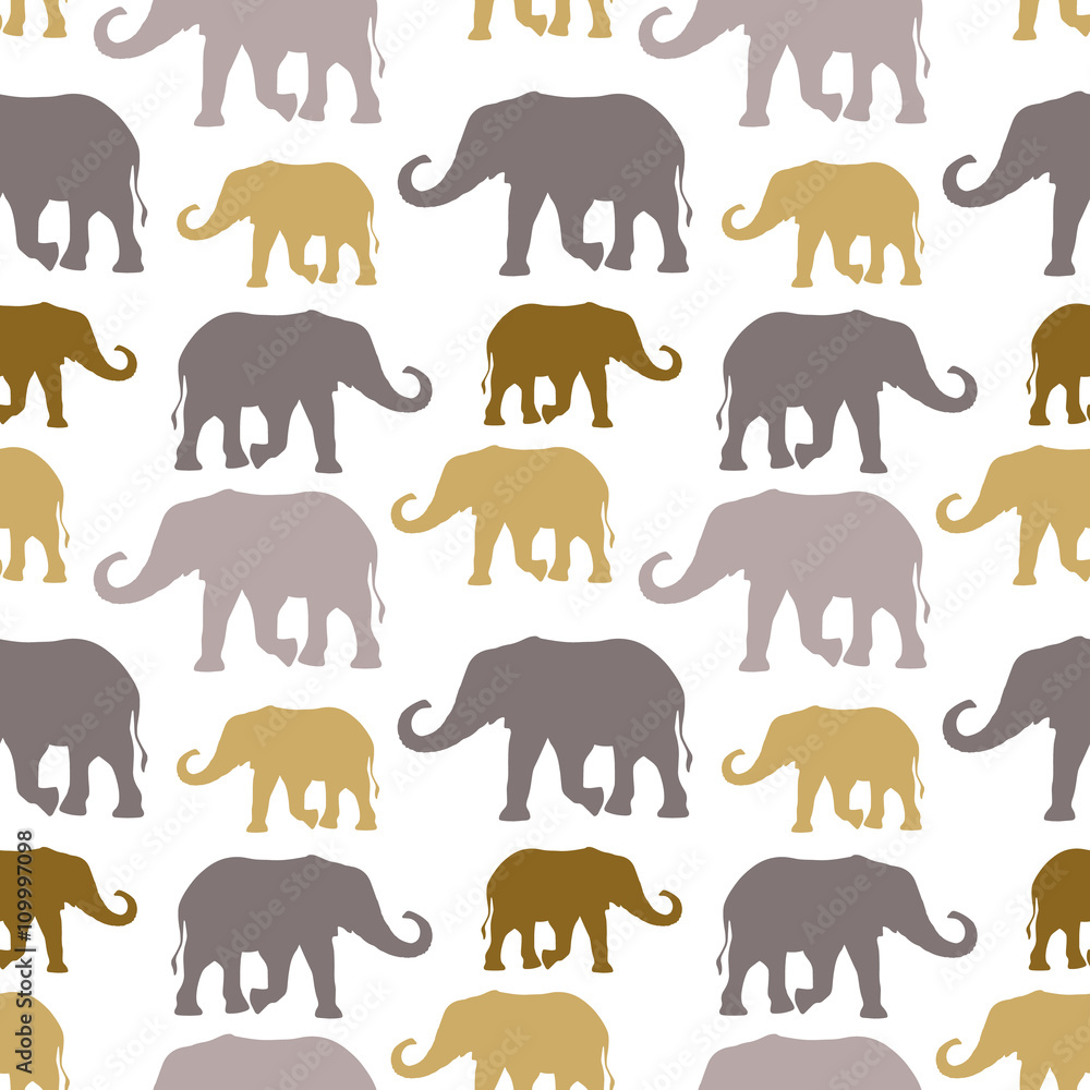 Seamless pattern with colorful silhouette elephants