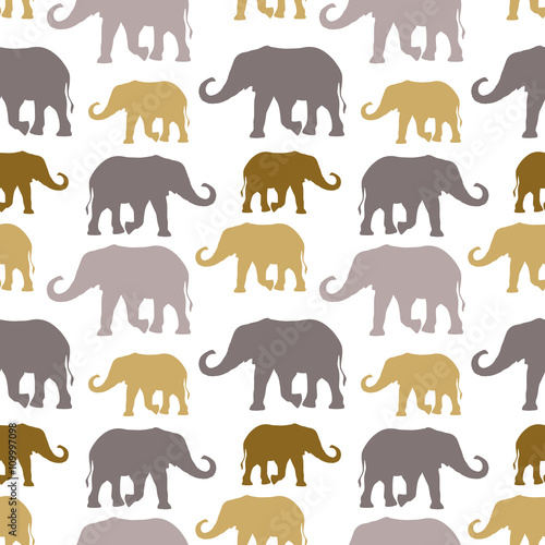 Seamless pattern with colorful silhouette elephants