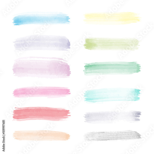 very bright transparent watercolor vector set of brush strokes in full spectrum colors