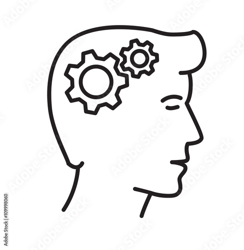 Vector illustration, gears in head icon, thinking process