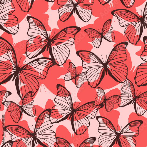 Seamless pattern with decorative colorful butterflies