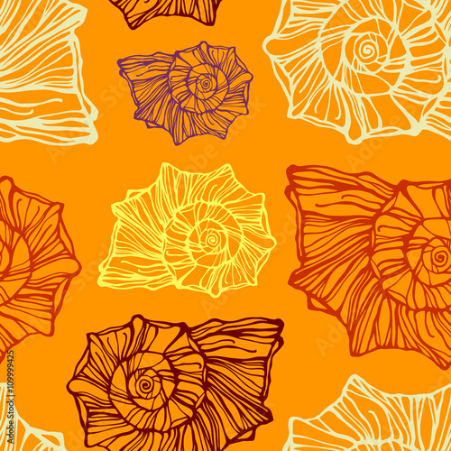 Seamless pattern with decorative seashells