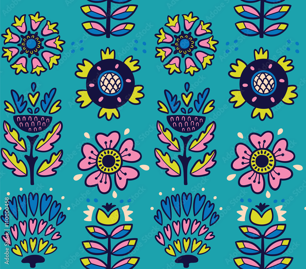Fototapeta premium Folk art pattern with flowers