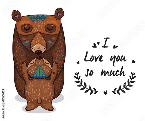 Cute illustration bears with text I love you so much