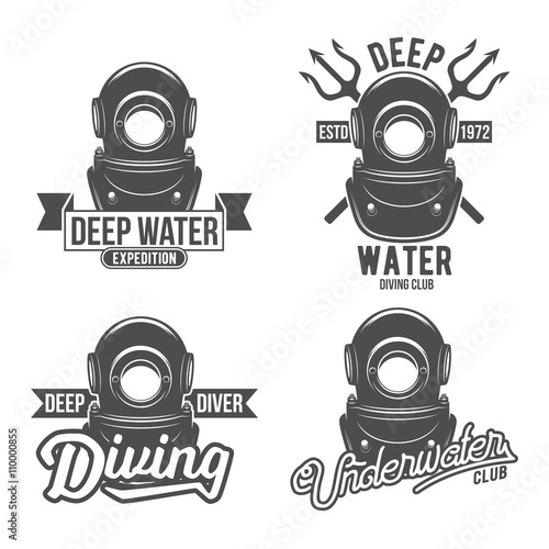 set of diving vintage labels and logos