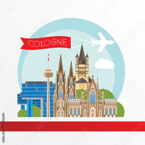 Cologne detailed silhouette. Trendy vector illustration, flat style. Stylish colorful  landmarks.