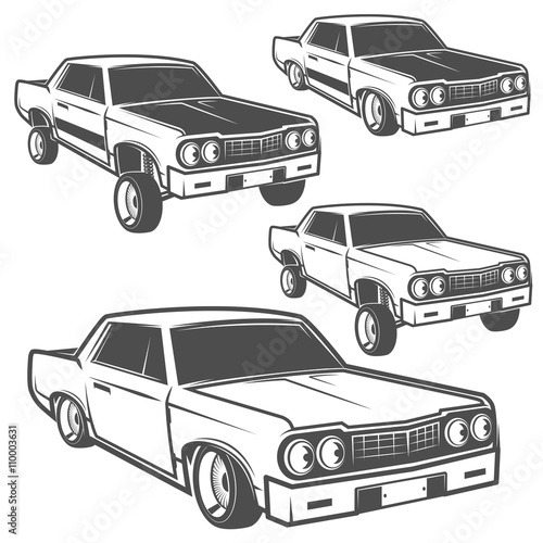 Set of lowrider cars lowrider lowrider machine lowrider for emblems and design.  