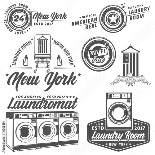 Set of laundry room,laundry,laundromat for emblems and design.
 photo