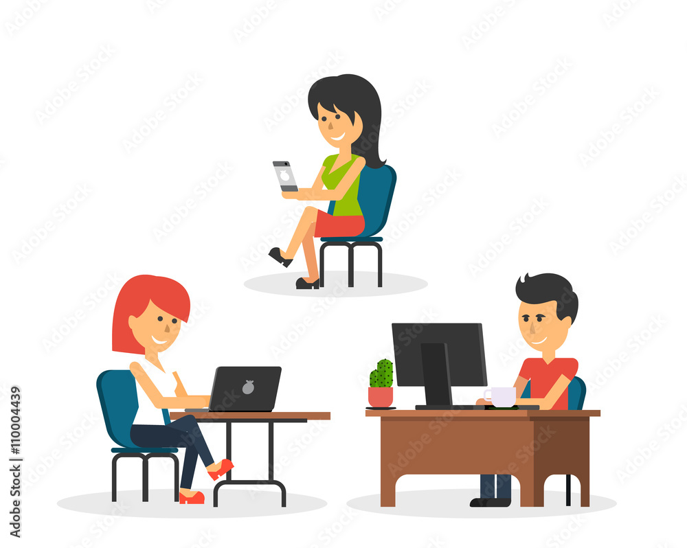 People Work in Office Design Flat People Work in Office Design Flat