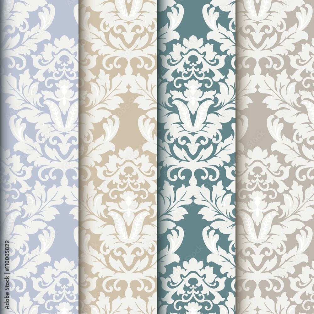 Vector floral damask pattern set background. Luxury classic floral damask ornament collection. Royal Victorian vintage texture for wallpapers, textile, fabric. Floral baroque Vector floral damask pattern set background. Luxury classic floral damask ornament collection. Royal Victorian vintage texture for wallpapers, textile, fabric. Floral baroque