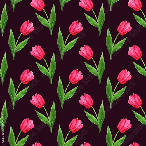 watercolor seamless tulips pattern plum background