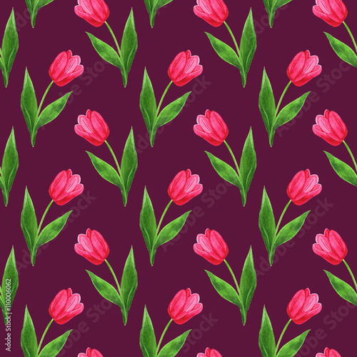 watercolor seamless tulips pattern purple background
