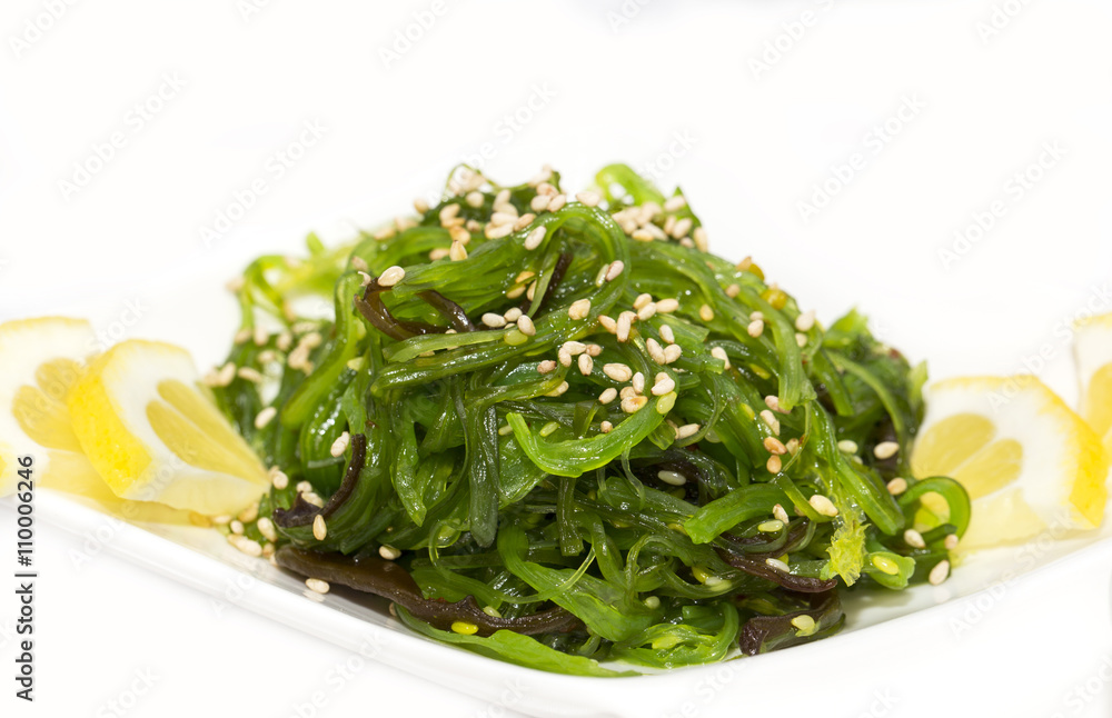salad with exotic marine algae on a white background salad with exotic marine algae on a white background