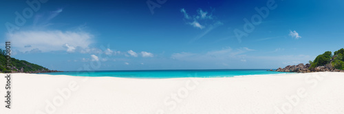 panoramic view of petite anse beach la digue island seychelles