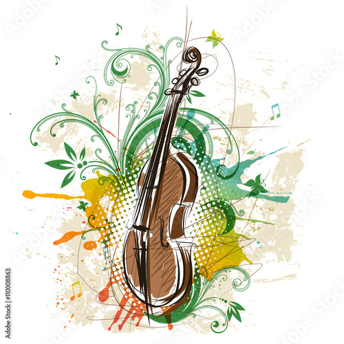 Violin, abstract floral background