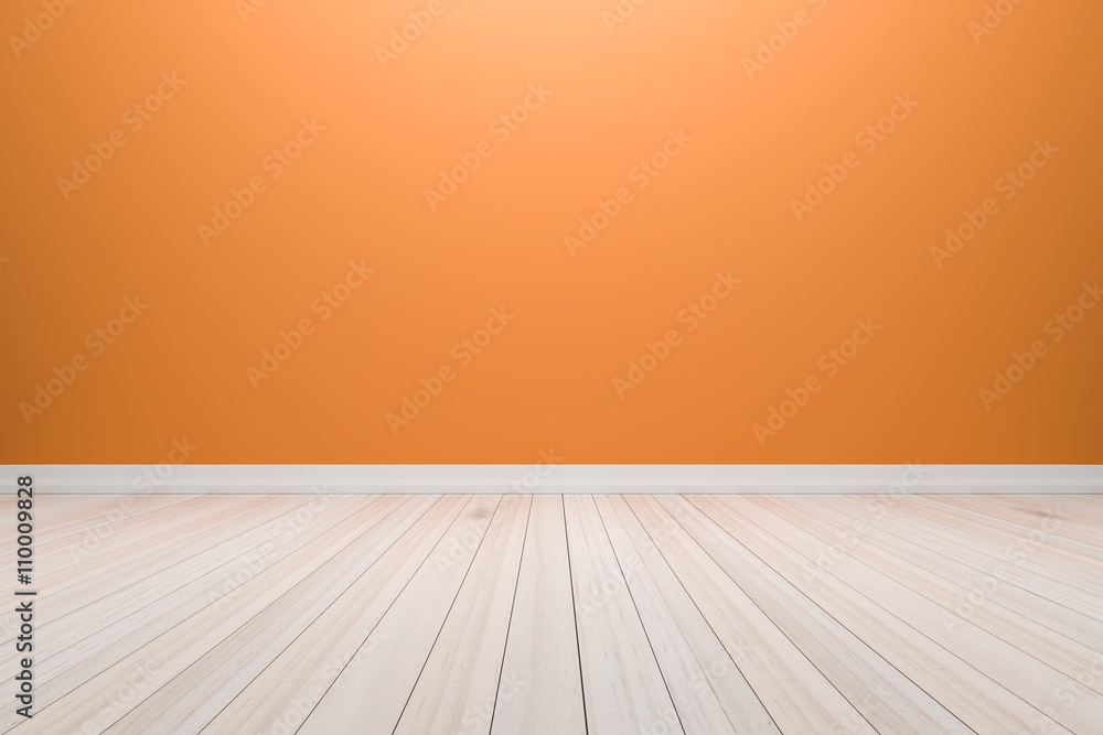 Empty interior light orange room with wooden floor, For display Empty interior light orange room with wooden floor, For display