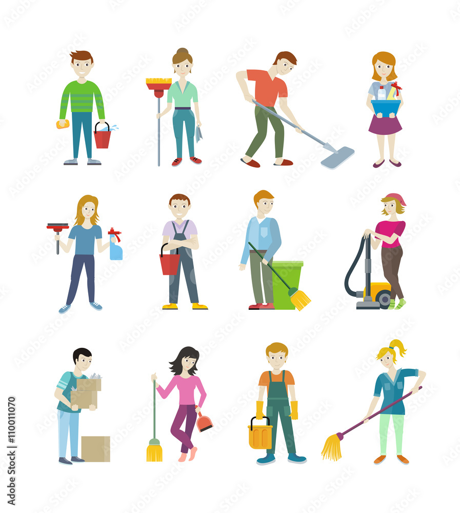 Cleaning Staff Man and Woman Character