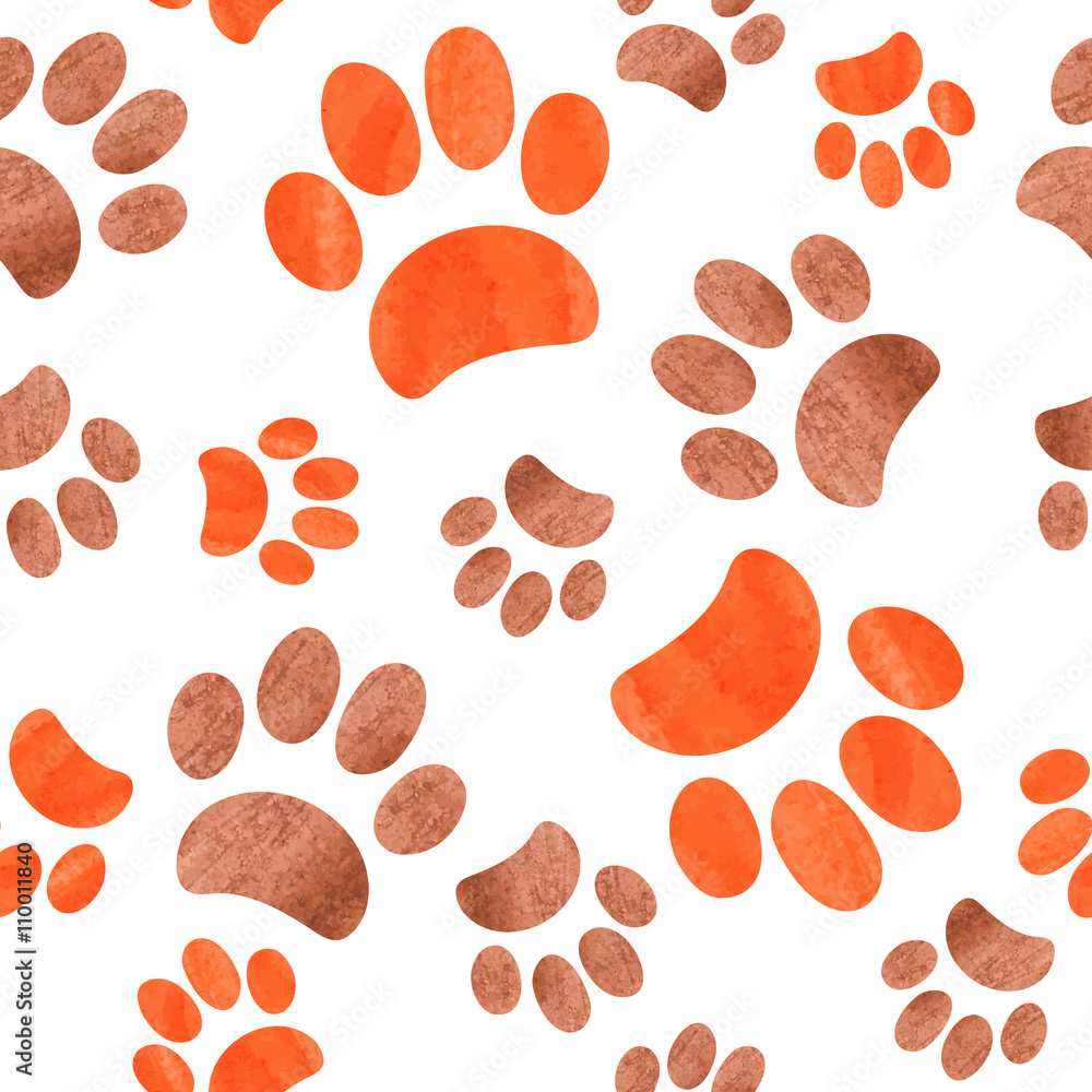 Subtle motif of dog and cat paws in watercolor sepia tones.