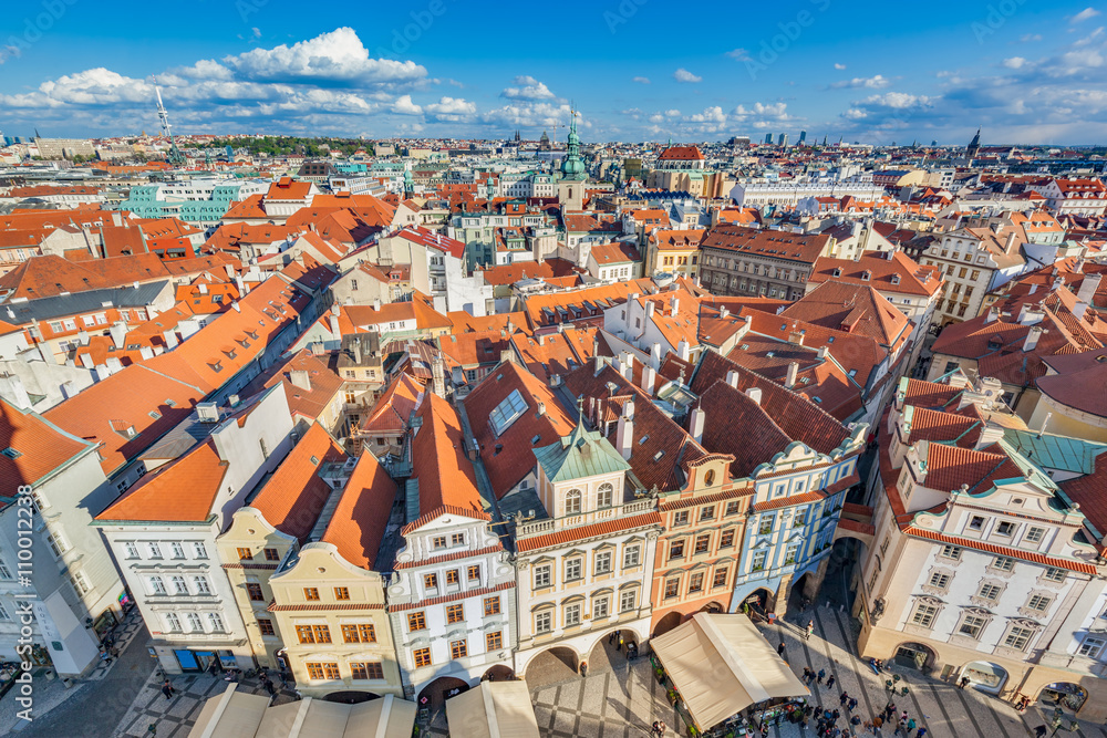 Cityscape of Prague, Czech Republic. Traditional red roof tenement houses. Cityscape of Prague, Czech Republic. Traditional red roof tenement houses.