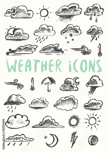 Set weather icons drawn style vector illustration