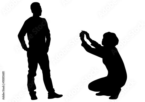 Couples with a camera on white background