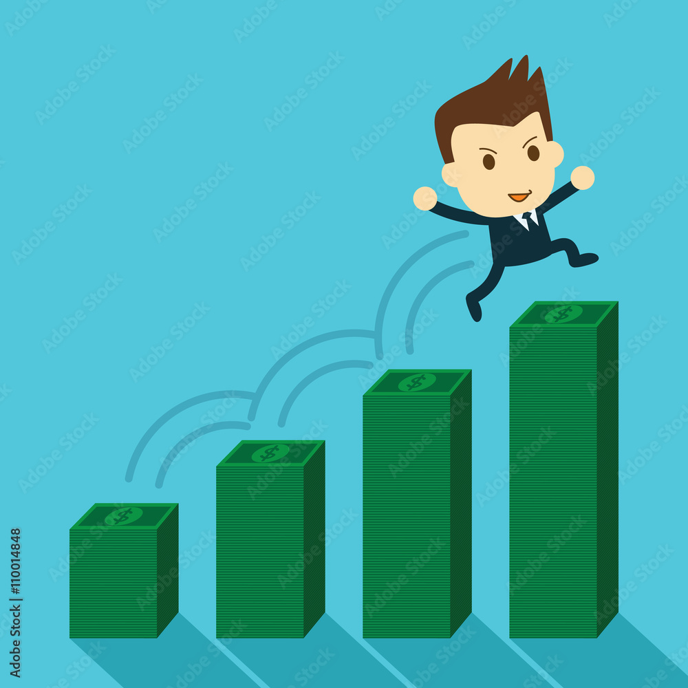businessman jumping over money charts. success concept businessman jumping over money charts. success concept