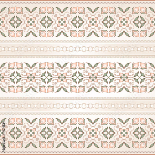 Decorative colored seamless borde on a beige background.