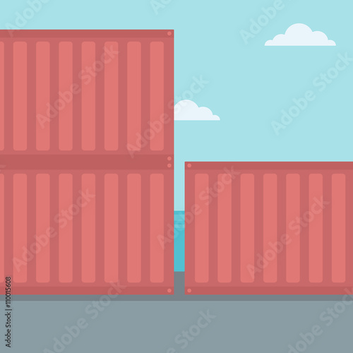 Background of shipping containers in port.