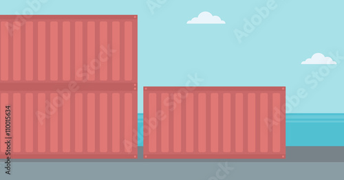 Background of shipping containers in port.