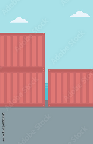 Background of shipping containers in port.