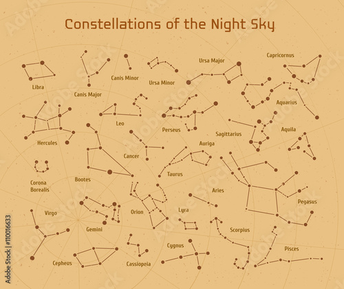 Big set of vector 28 constellations. Collection of zodiac constellations of the night sky.  photo