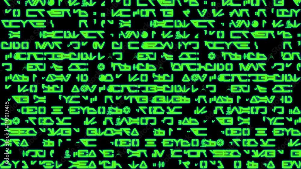 Text and Grids 1001: Rows of symbols and code scroll on a black screen. Text and Grids 1001: Rows of symbols and code scroll on a black screen.